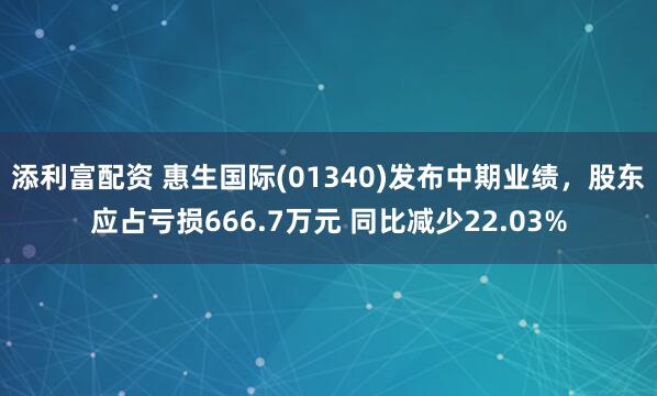 添利富配资 惠生国际(01340)发布中期业绩，股东应占亏损666.7万元 同比减少22.03%